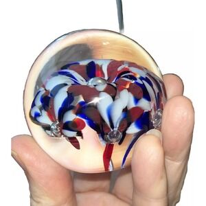 KZ Kerry Zimmerman SIGNED colorful Red White & Blue glass paperweight